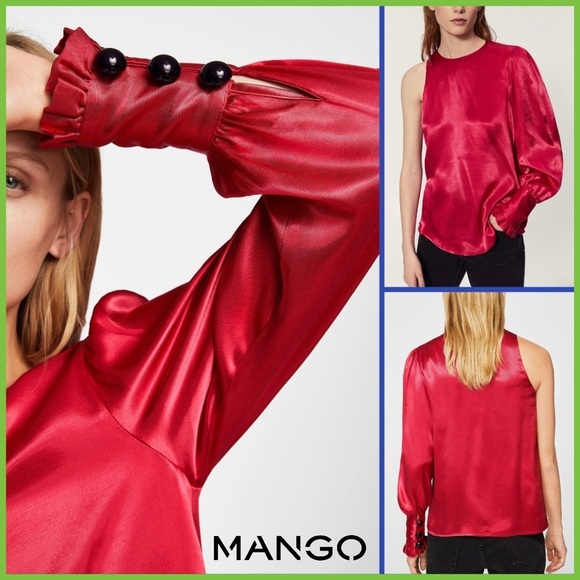 Mango Long Sleeve Magenta Pink Satin Blouse | Top - Picture 4 of 11